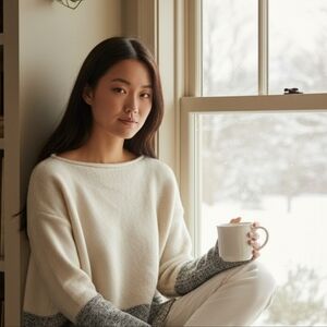 Vince Cream Gray Wool Blend Colorblock Dropped Shoulder Wide Neck Sweater XS